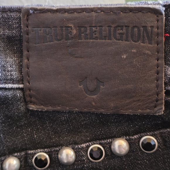 True Religion Halle Studded Super Skinny Jeans, Black Moon Stone, Sz 27 - Picture 6 of 12